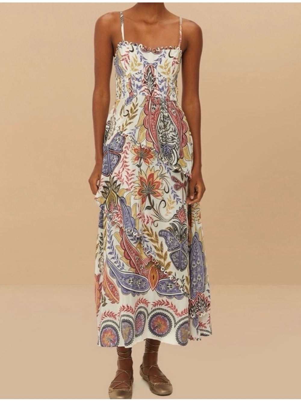 Farm Rio Boho Glam Floral Paisley Spaghetti-Strap Maxi Dress